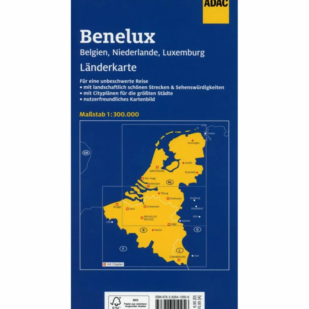 ADAC LÄNDERKARTE BENELUX, BELGIEN, NIEDERLANDE, LUXEMBURG - Straßenkarte