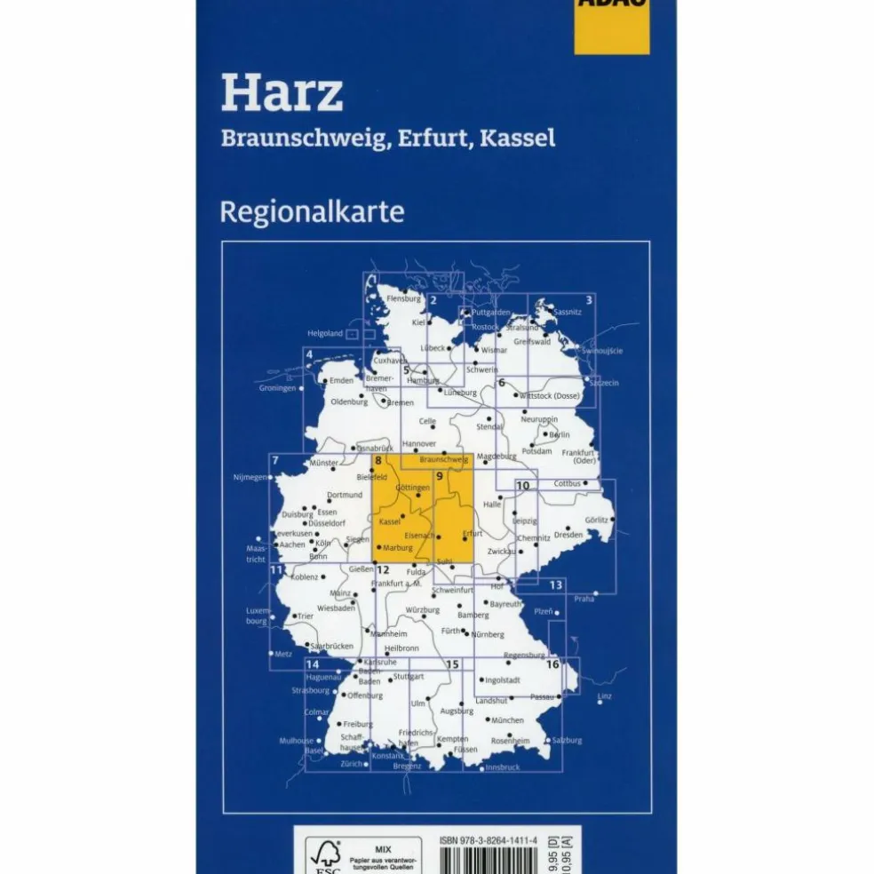 ADAC REGIONALKARTE BLATT 8 HARZ, BRAUNSCHWEIG, ERFURT, KASS - Straßenkarte