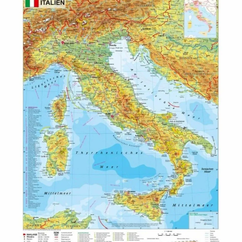 ITALIEN PHYSISCH 1 : 1.600 000 - Wand Karte