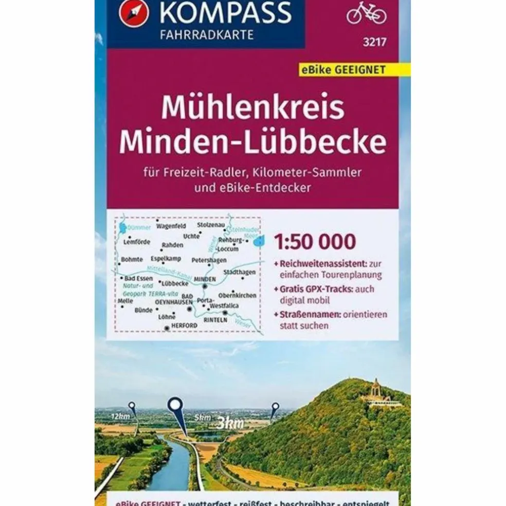 KOMPASS FAHRRADKARTE MÜHLENKREIS MINDEN, LÜBBECKE 1:50.000, - Fahrradkarte
