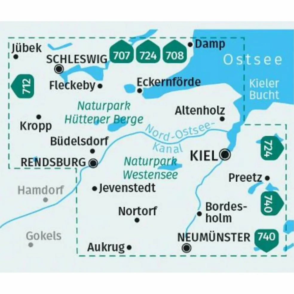 KOMPASS WANDERKARTE 714 KIEL, RENDSBURG, SCHLESWIG 1:50.000