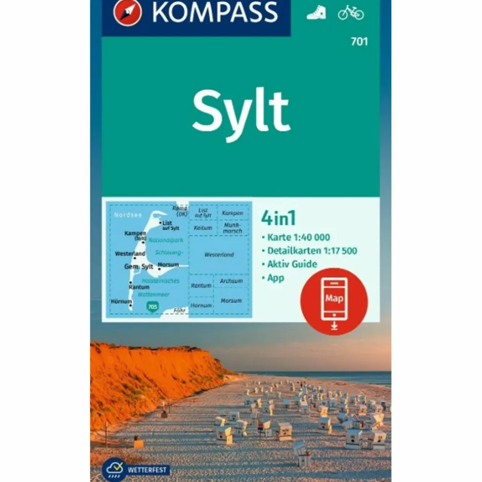 KOMPASS WANDERKARTE 701 SYLT MIT ORTSPLÄNEN 1:40.000