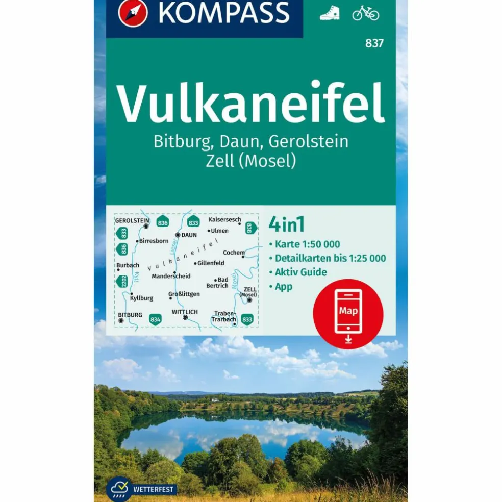KOMPASS WANDERKARTE 837 VULKANEIFEL, BITBURG, DAUN