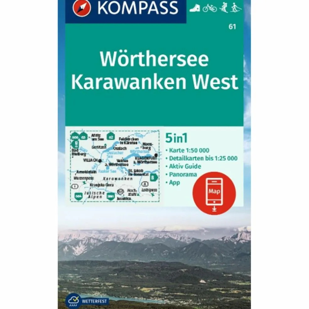 KOMPASS WANDERKARTE 61 WÖRTHERSEE, KARAWANKEN WEST 1:50.000