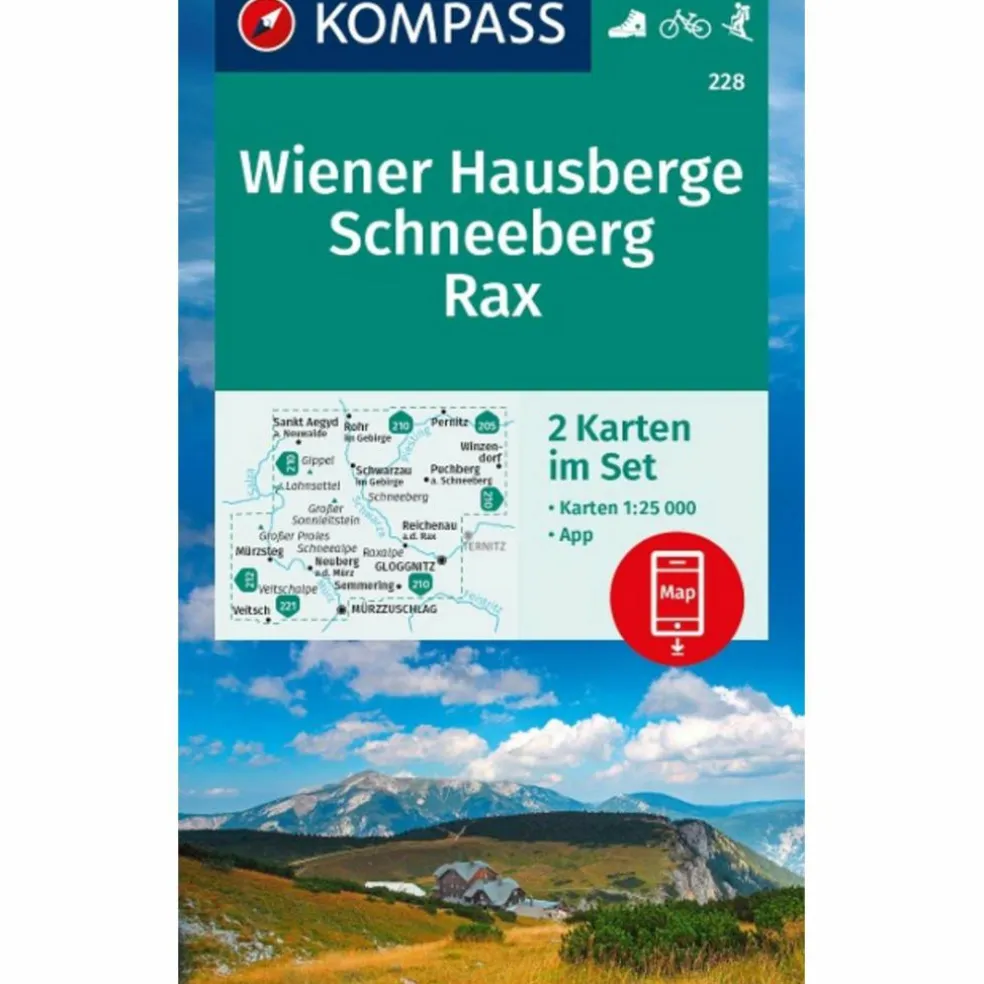KOMPASS WANDERKARTEN-SET 228 WIENER HAUSBERGE, SCHNEEBERG