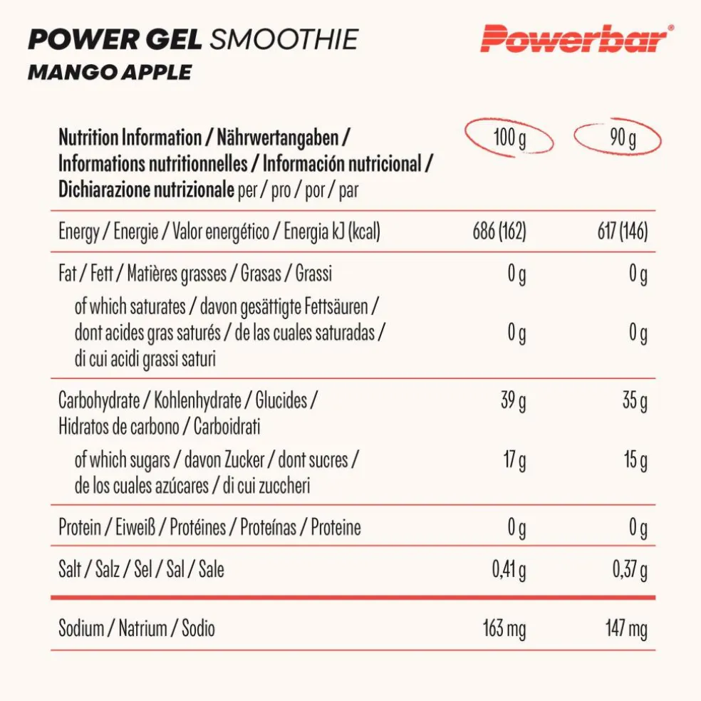 PowerBar PB POWERGEL SMOOTHIE MANGO APPLE (90GX16) PACKAGE - Energiedrink