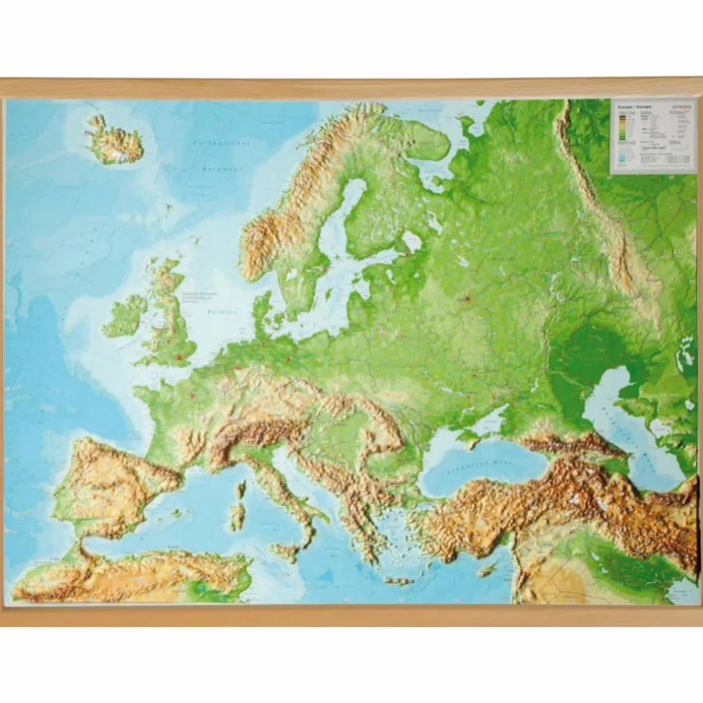 RELIEF EUROPA 1:8.000.000 MIT NATURHOLZRAHMEN - Karte