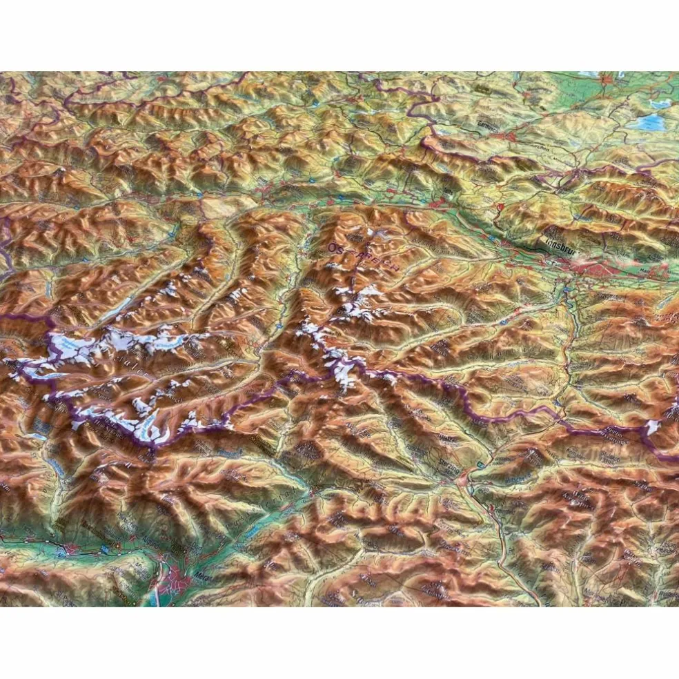 RELIEF TIROL 1:325.000 MIT NATURHOLZRAHMEN - Karte